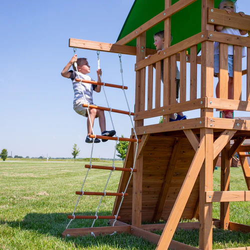 Wooden Swing Set with Clubhouse