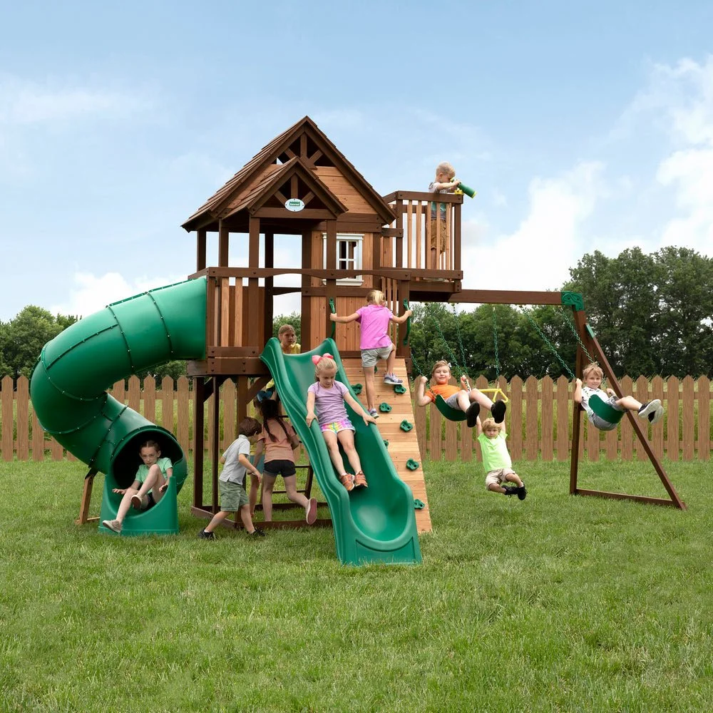 Wooden Swing Set with Fort