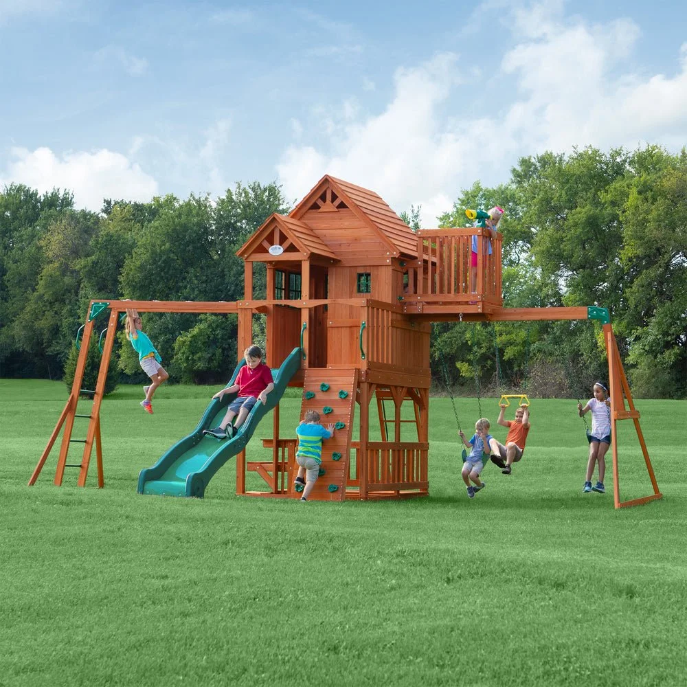 Cedar Wood Swing Set with Fort