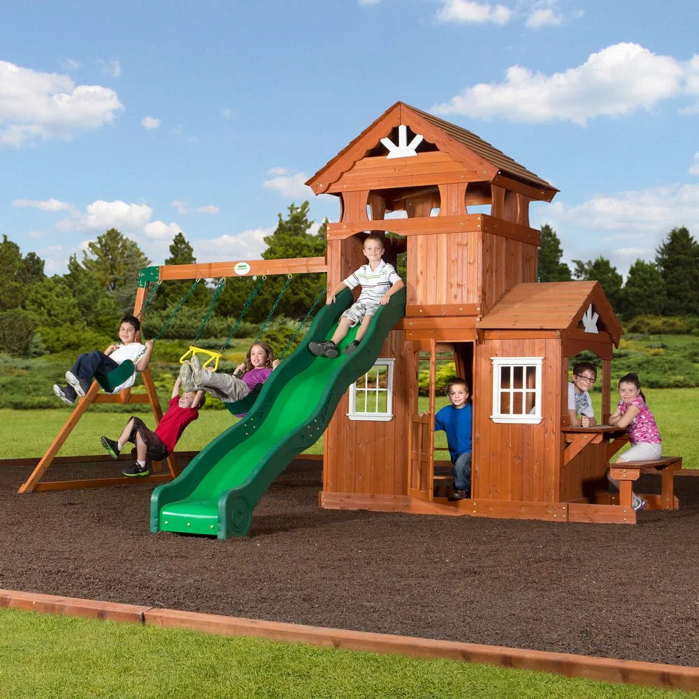 Cedar Wood Swing Set with Slide