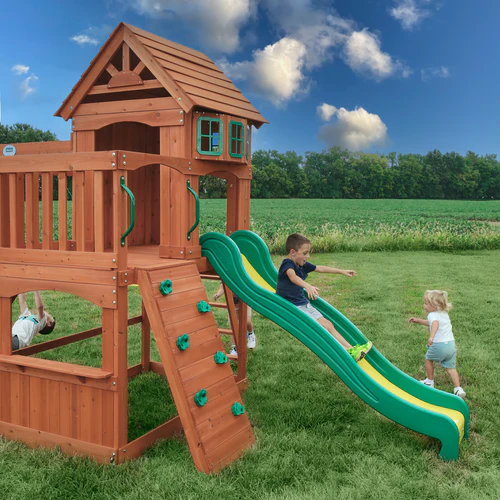 Wooden Swing Set with Slide
