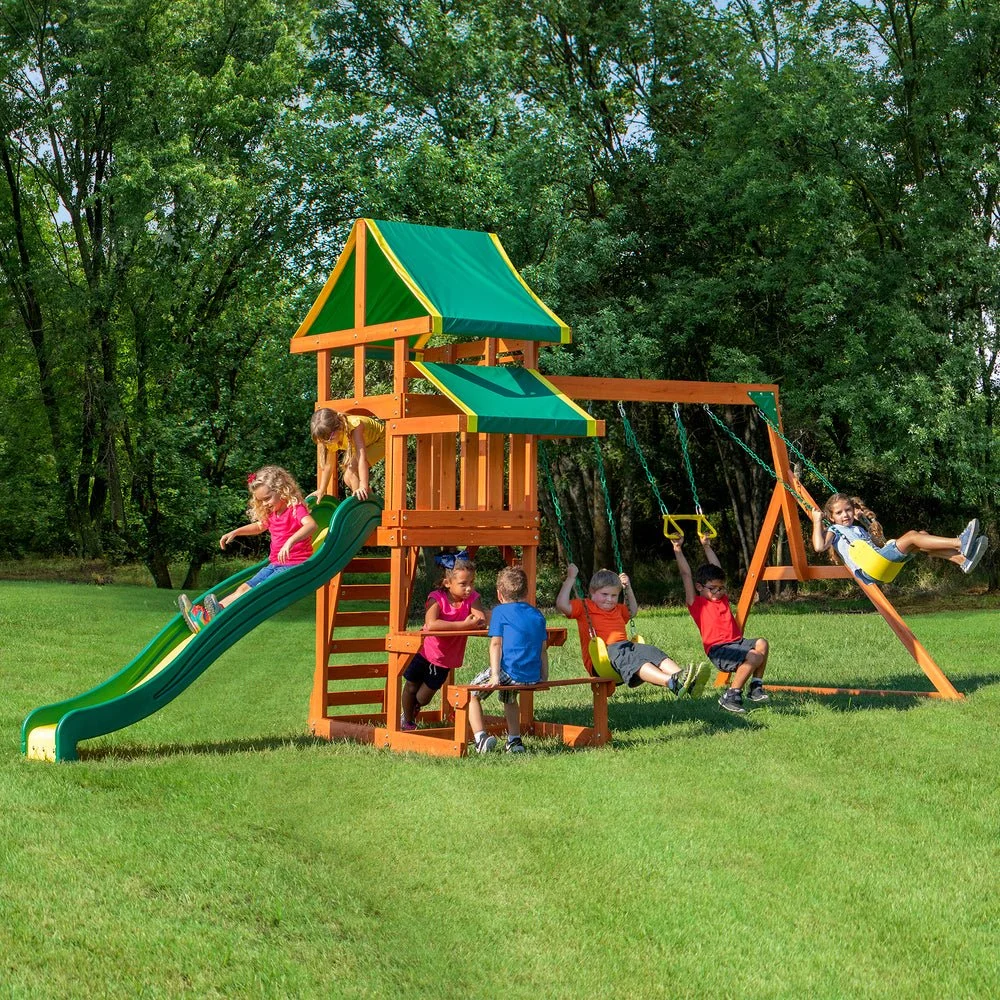 Wooden Swing Set with Slide