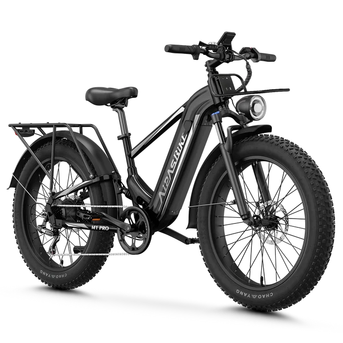 All-Terrain Electric Bike with Basket, Black