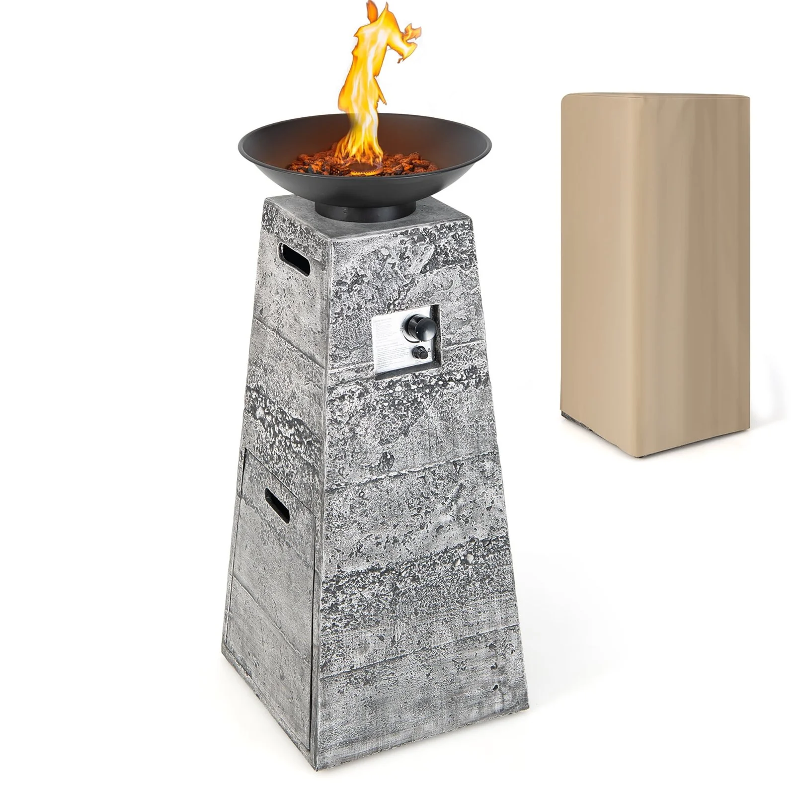 48 Inch Propane Fire Bowl Column with Lava Rocks and Cover