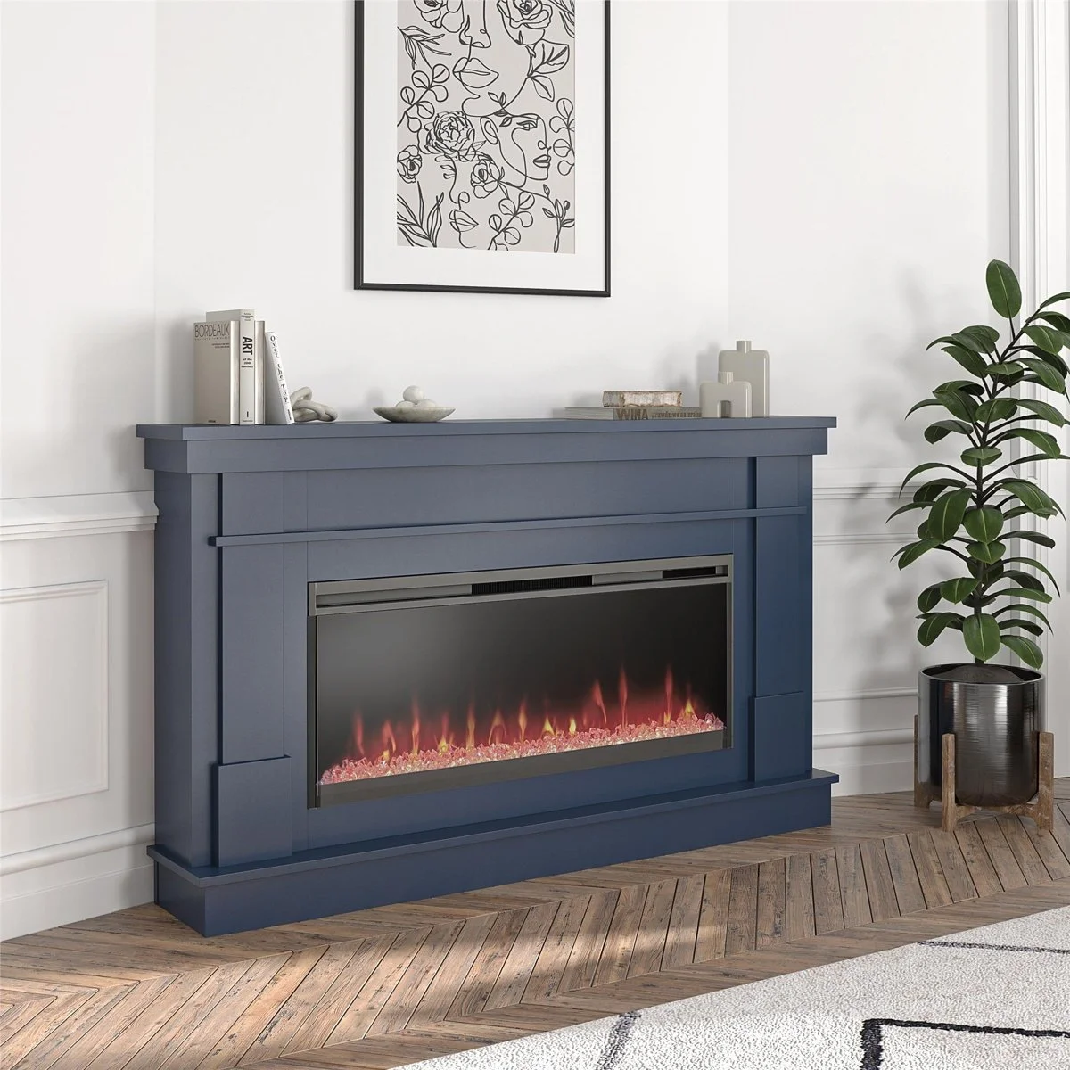 Wide Mantel Electric Fireplace