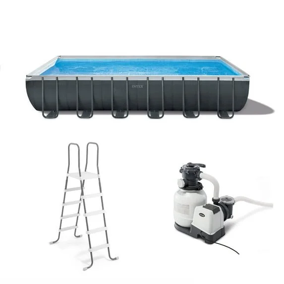 24 x 12 ft x 52 Inch Rectangular Frame Swimming Pool Set with Pump