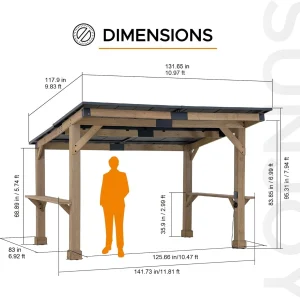 10 x 12 ft Matte Black Cedar Framed Wooden Gazebo