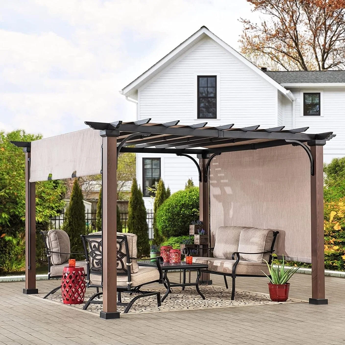 11 x 11 ft Metal Pergola with Adjustable Shade
