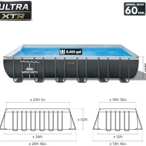 24 x 12 ft x 52 Inch Deluxe Rectangular Pool Set with Sand Filter Pump