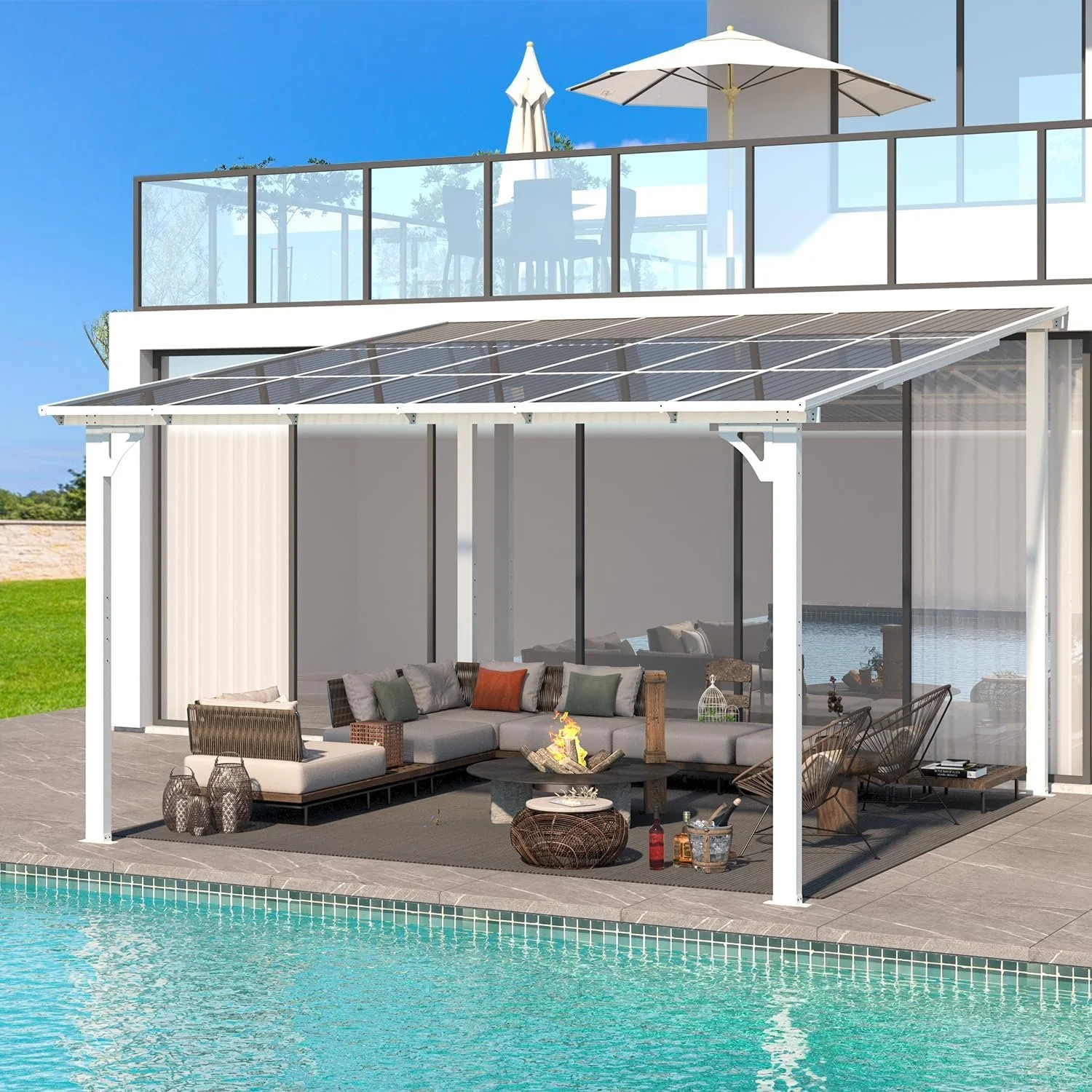 12 x 12 ft White Aluminum Pergola with Canopy