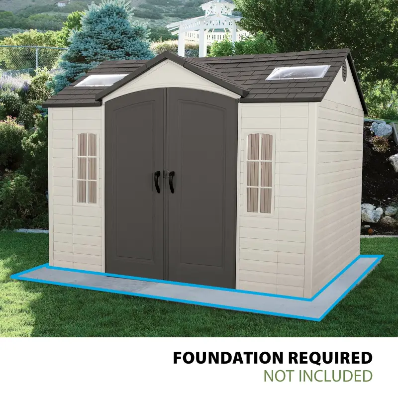10 x 8 ft Lockable Polyethylene Outdoor Storage Shed, Tan and Brown