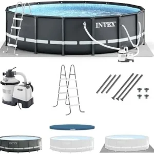 14 ft x 42 Inch Round Pool Set with Sand Filter Pump, Ladder and Cover
