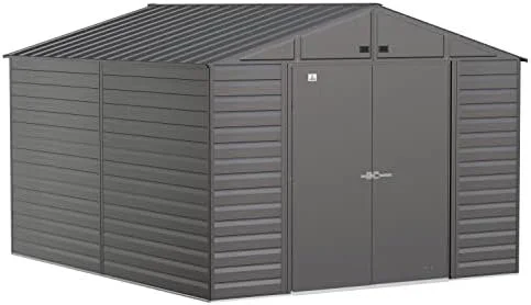 10 x 12 ft Lockable Steel Outdoor Storage Shed, Charcoal