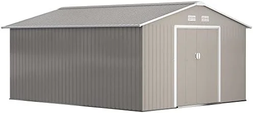 11 x 13 ft Metal Garden Storage Shed with Foundation Kit, Light Gray