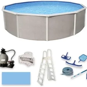 15 ft Round 52 Inch Deep Metal Wall Swimming Pool Package