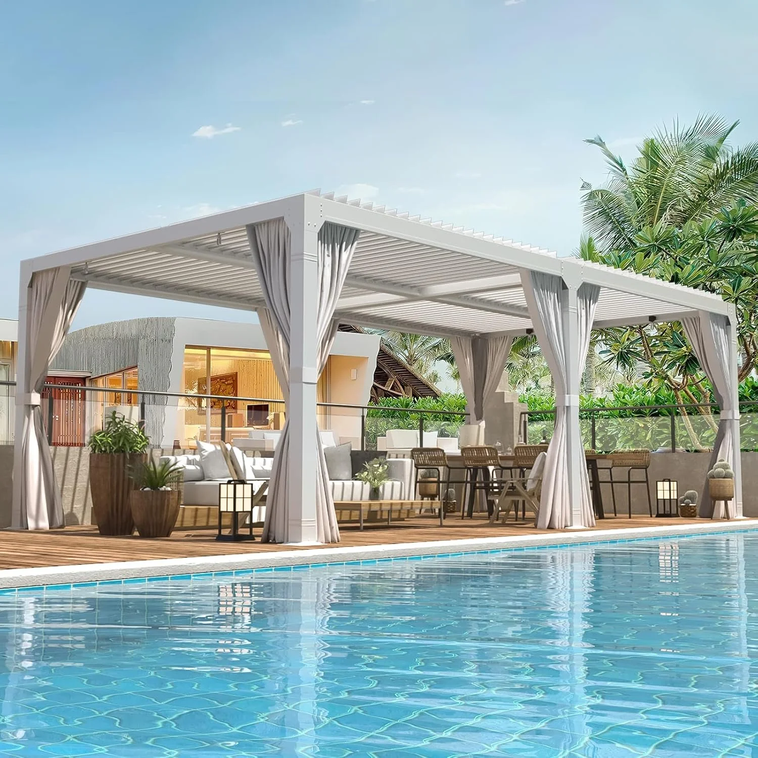 Outdoor Louvered Pergola Gazebo with Adjustable Aluminum Roof - Image 4