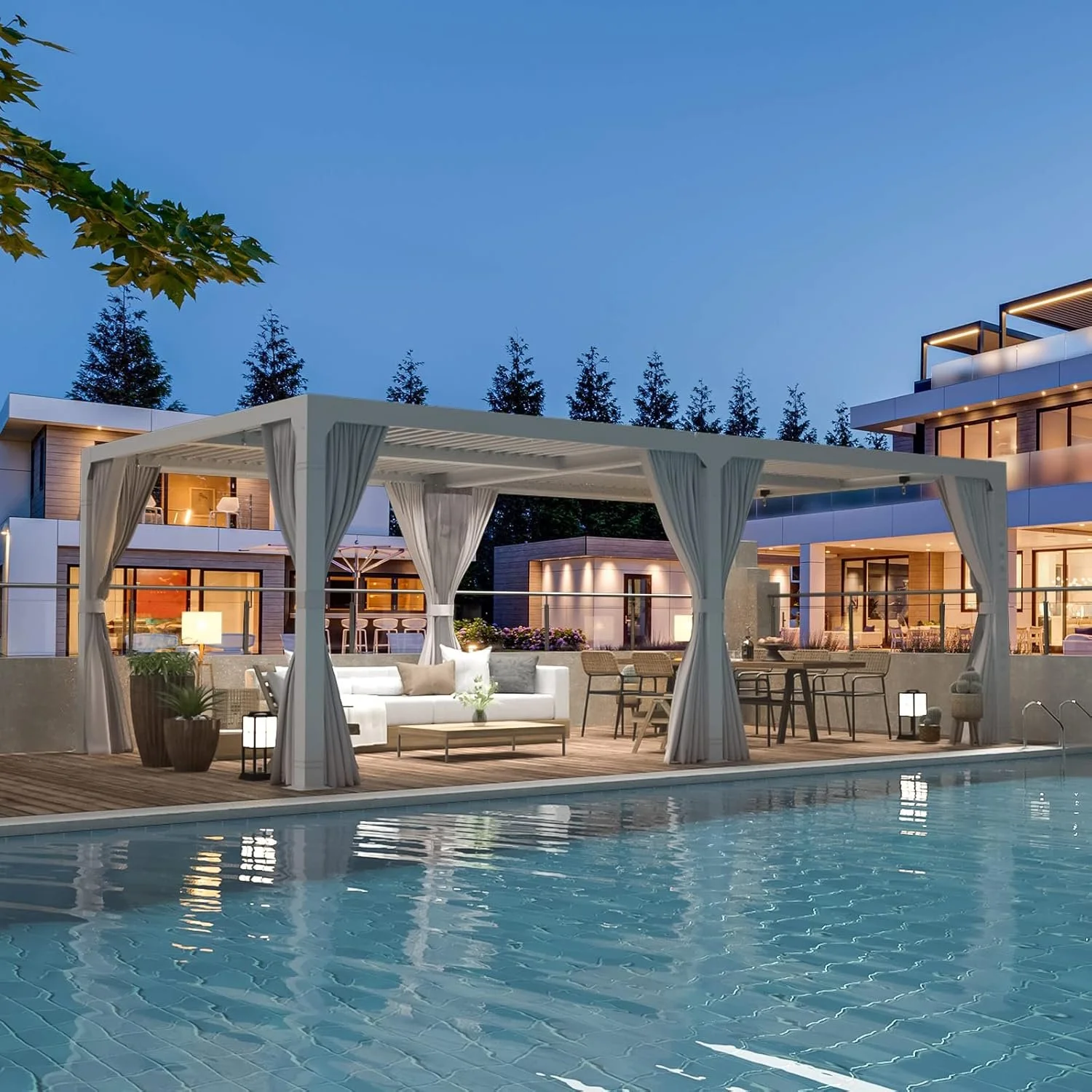 Outdoor Louvered Pergola Gazebo with Adjustable Aluminum Roof - Image 3